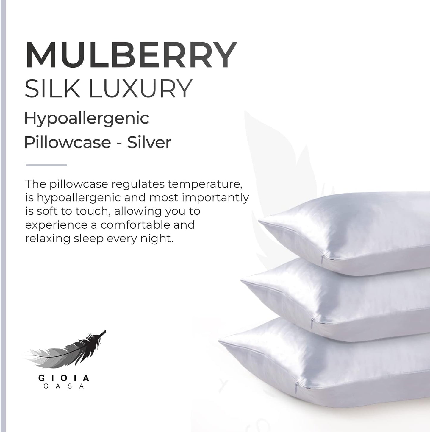 Luxury Pillowcase 100% Pure Mulberry Silk on Both Sides - Silver