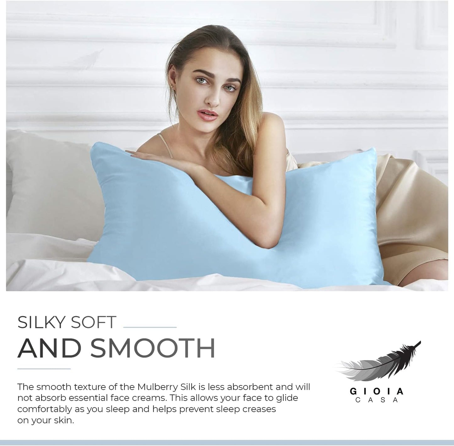 Luxury Pillowcase - 100% Pure Mulberry Silk on Both Sides - Sky Blue