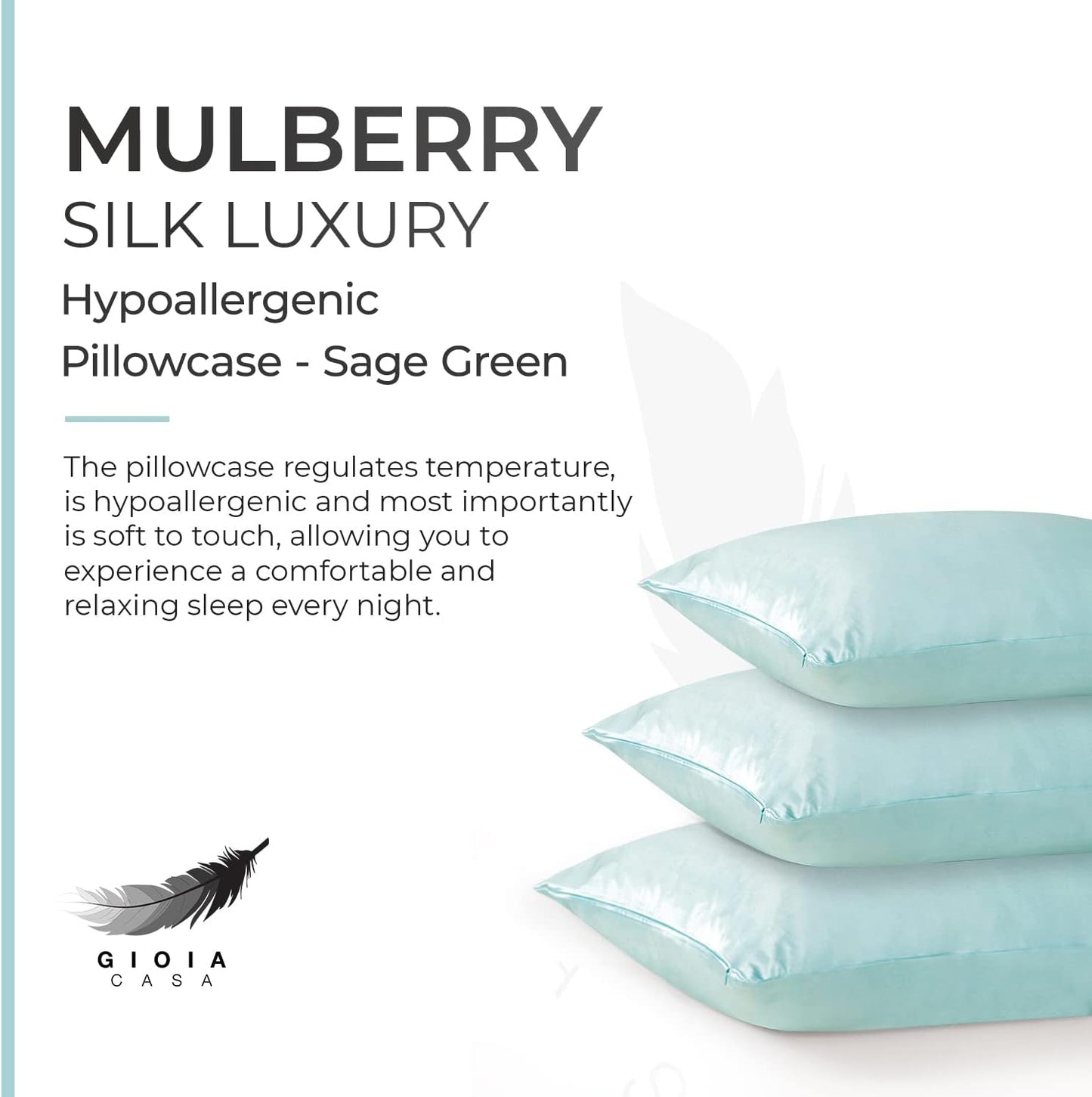 Luxury Pillowcase 100% Pure Mulberry Silk on Both Sides - Sage Green