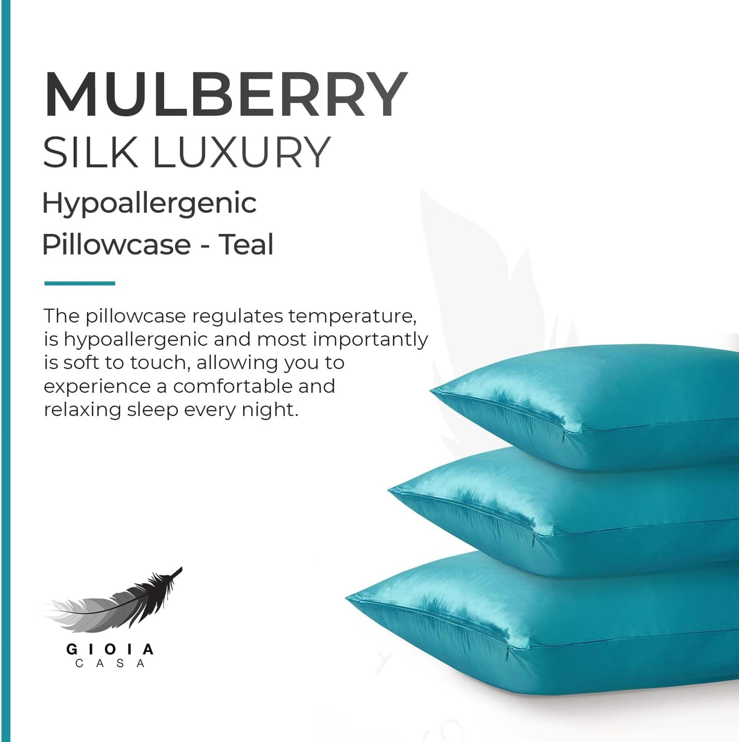 Luxury Pillowcase 100% Pure Mulberry Silk on Both Sides - Teal