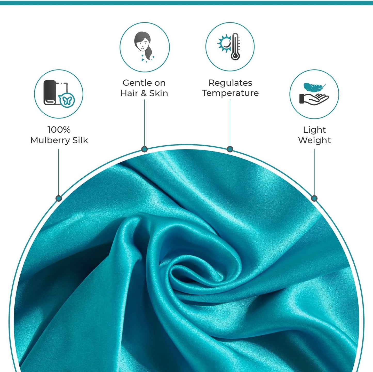 Luxury Pillowcase 100% Pure Mulberry Silk on Both Sides - Teal