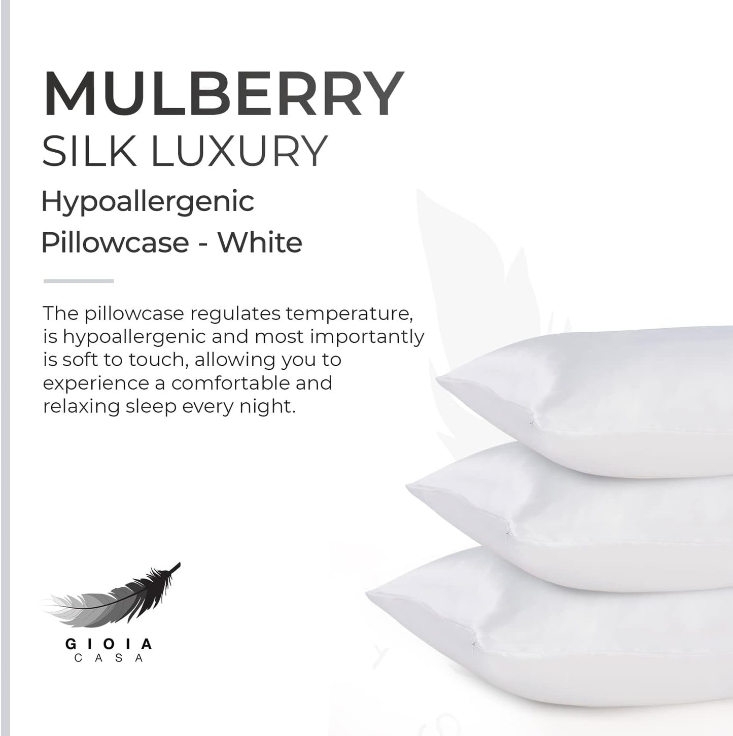 Luxury Pillowcase 100% Pure Mulberry Silk on Both Sides - White