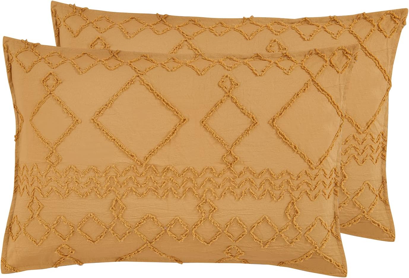 100% Premium Microfibre Tufted Standard Pillowcases - Set of 2 Luxurious Standard Pillow Cover with Elegant Design - Caramel