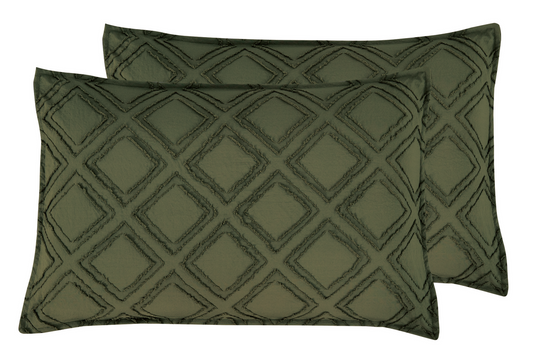 TUFTED MICROFIBRE SUPER SOFT TWIN PACK STANDARD PILLOWCASES-KHAKI GREEN