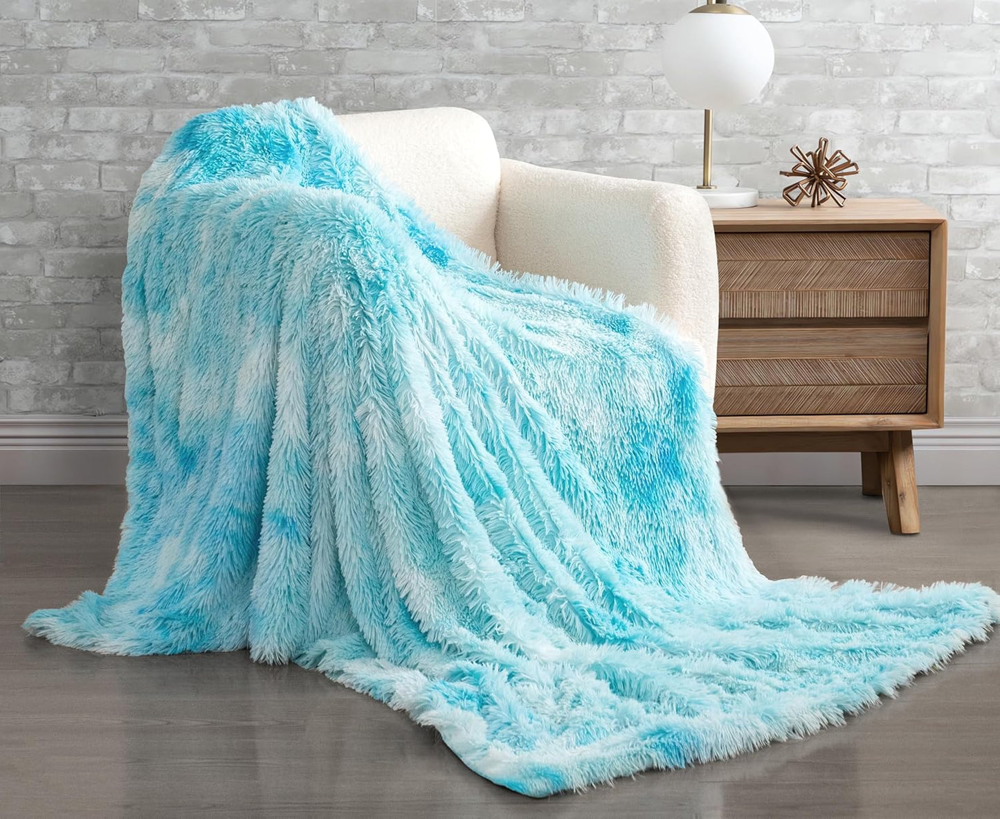 Throw Blanket Double Sided Faux Fur Shaggy - Blue