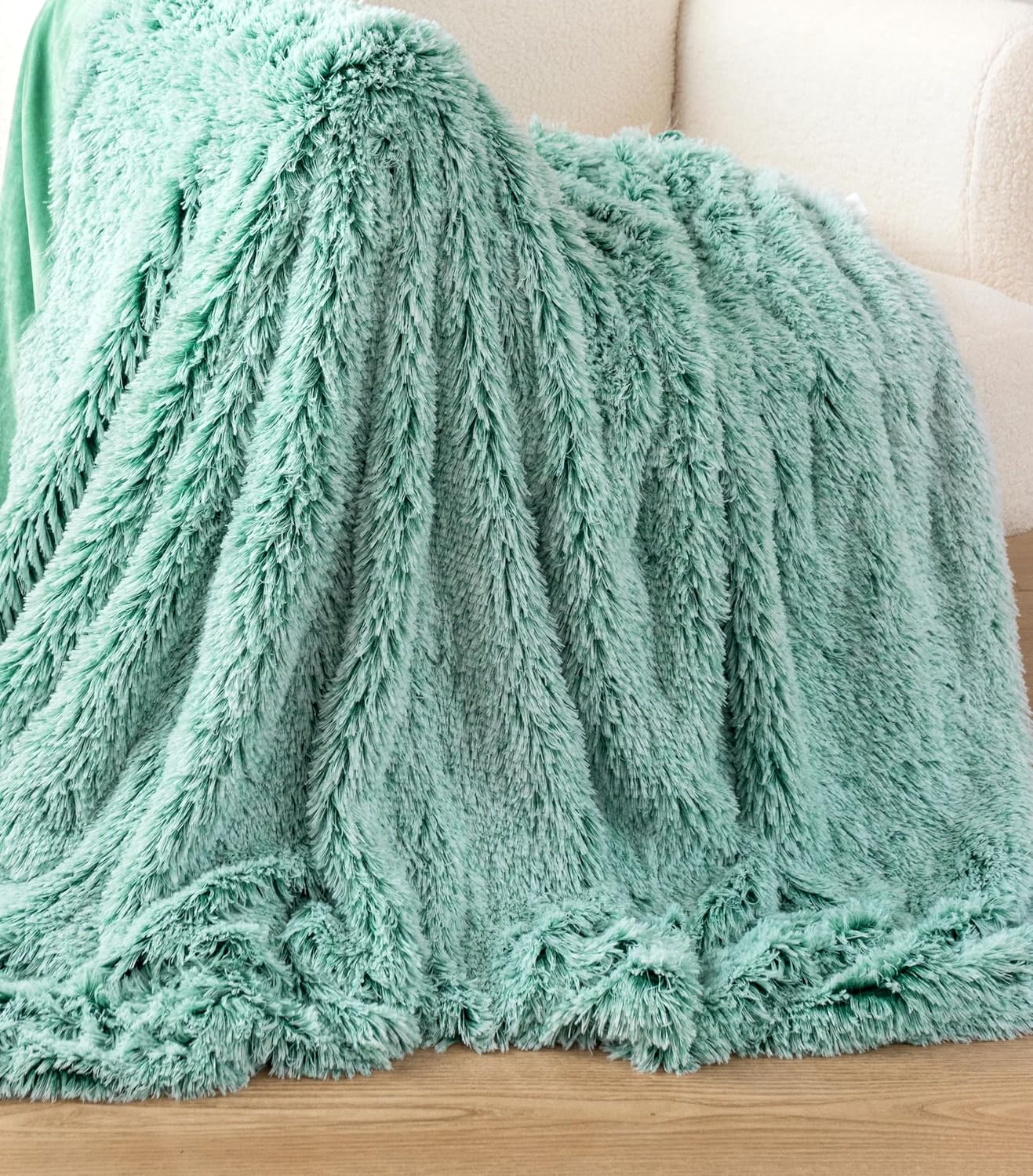 Throw Blanket Double Sided Faux Fur Shaggy - Emerald