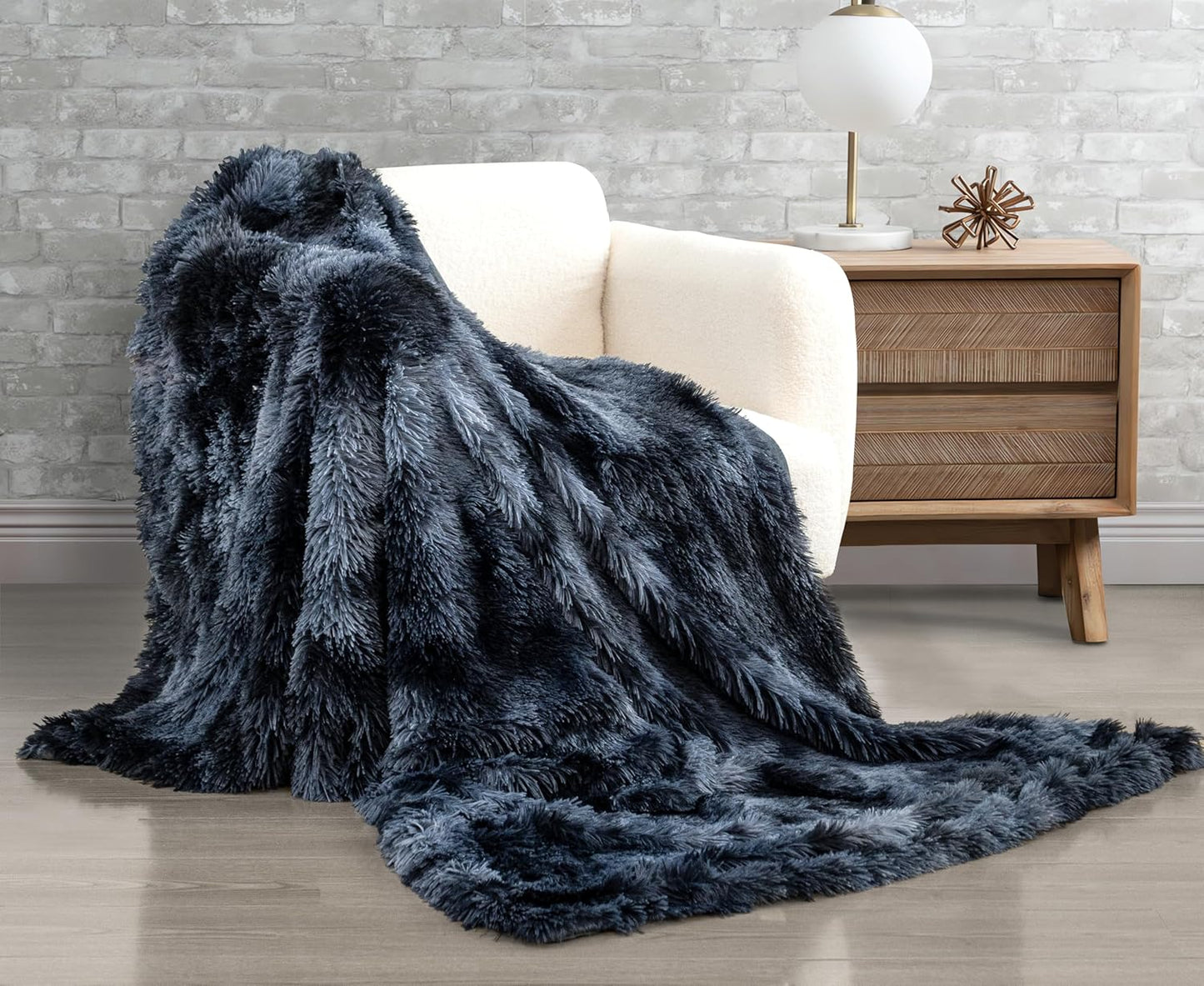 Throw Blanket Double Sided Faux Fur Shaggy - Navy