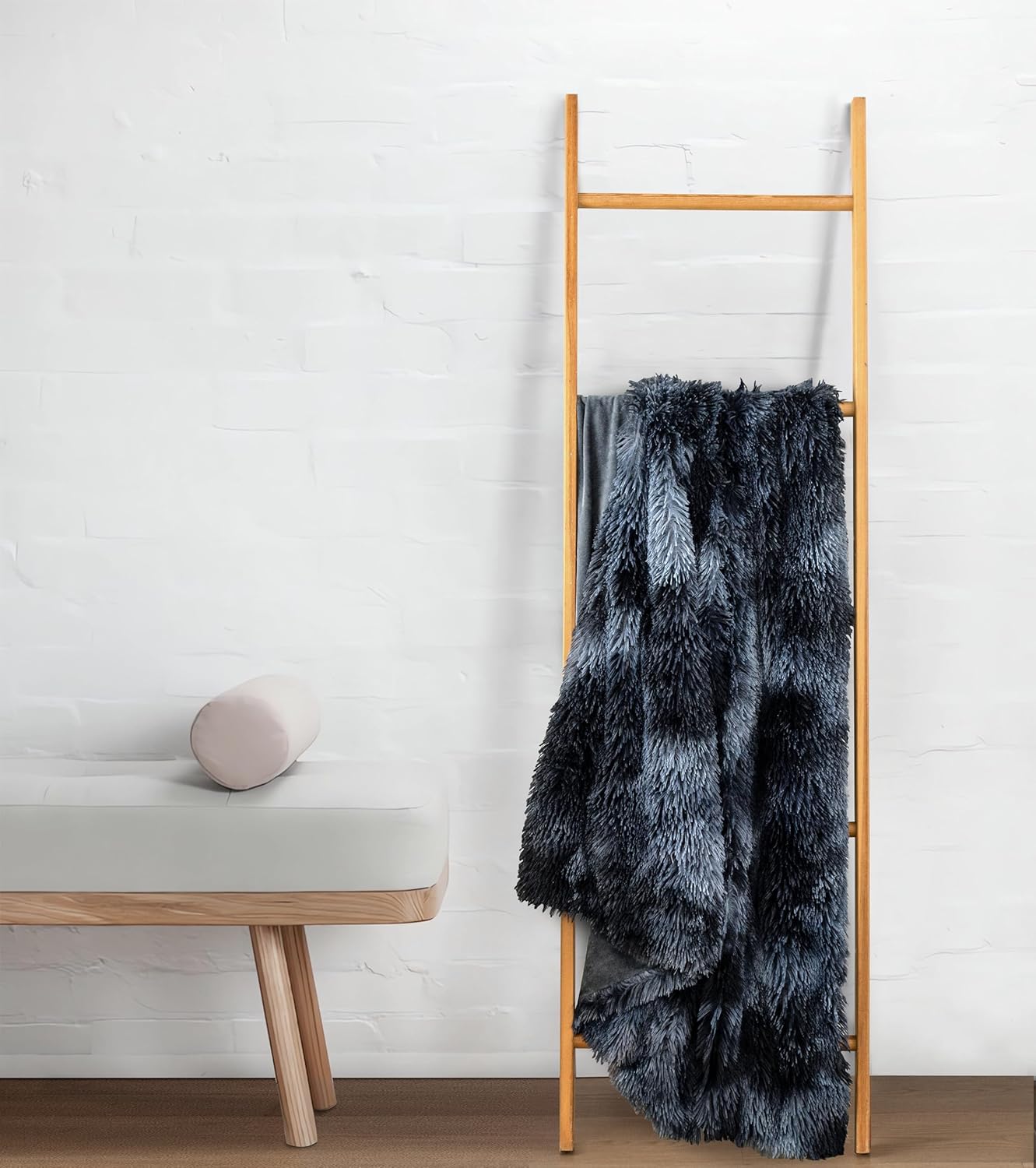 Throw Blanket Double Sided Faux Fur Shaggy - Navy