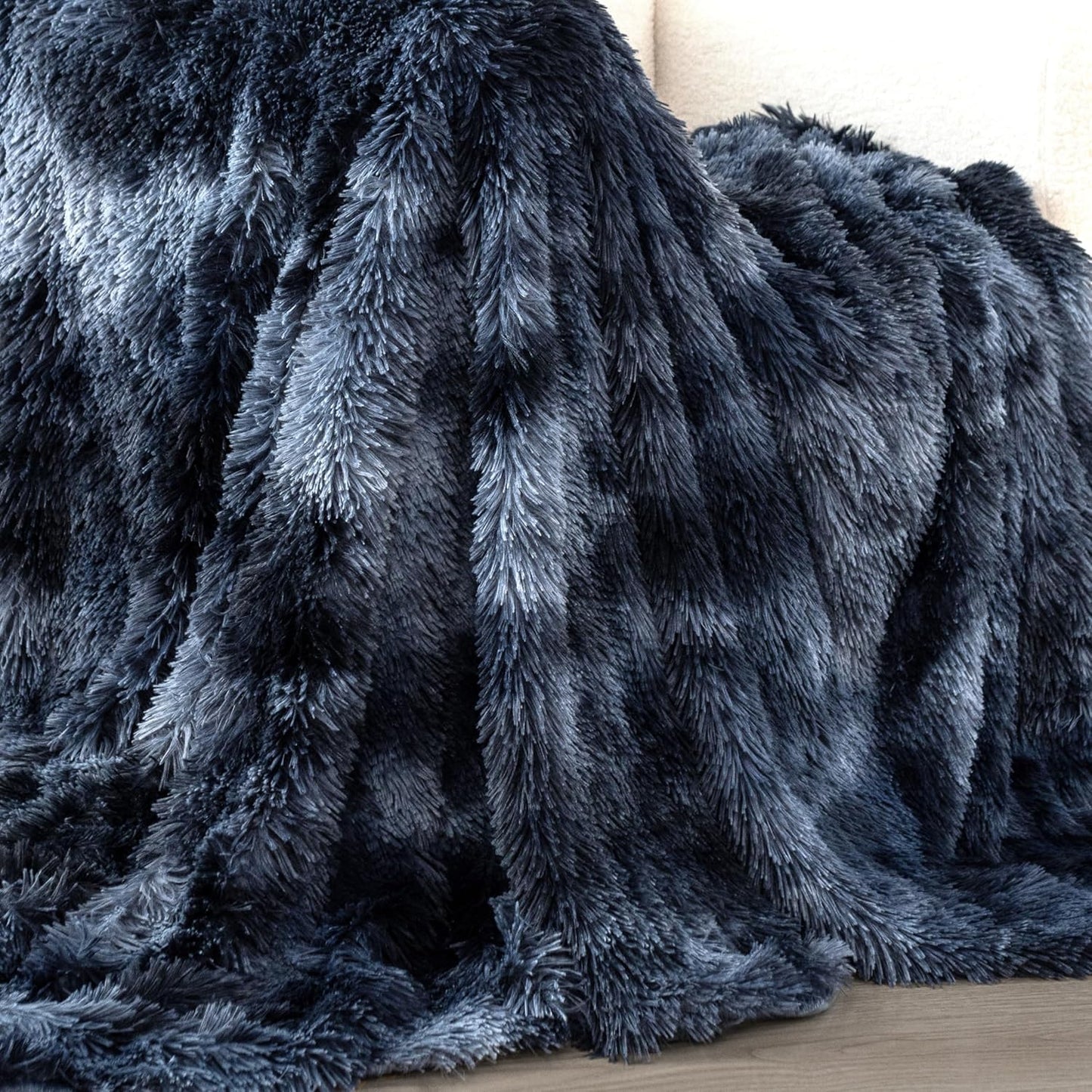 Throw Blanket Double Sided Faux Fur Shaggy - Navy