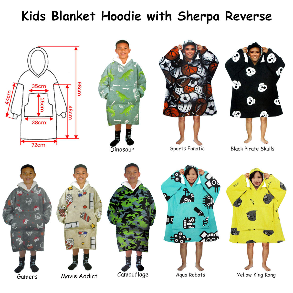 Blanket Hoodie with Sherpa Reverse Aqua Robots