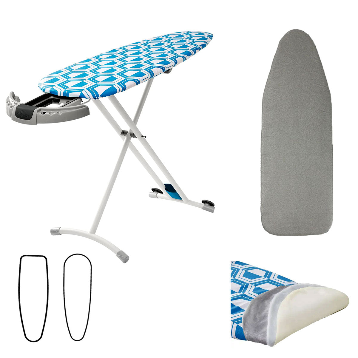 Blue Reversible Premium Large Ironing Board Cover with Underlay 40 x 125 cm