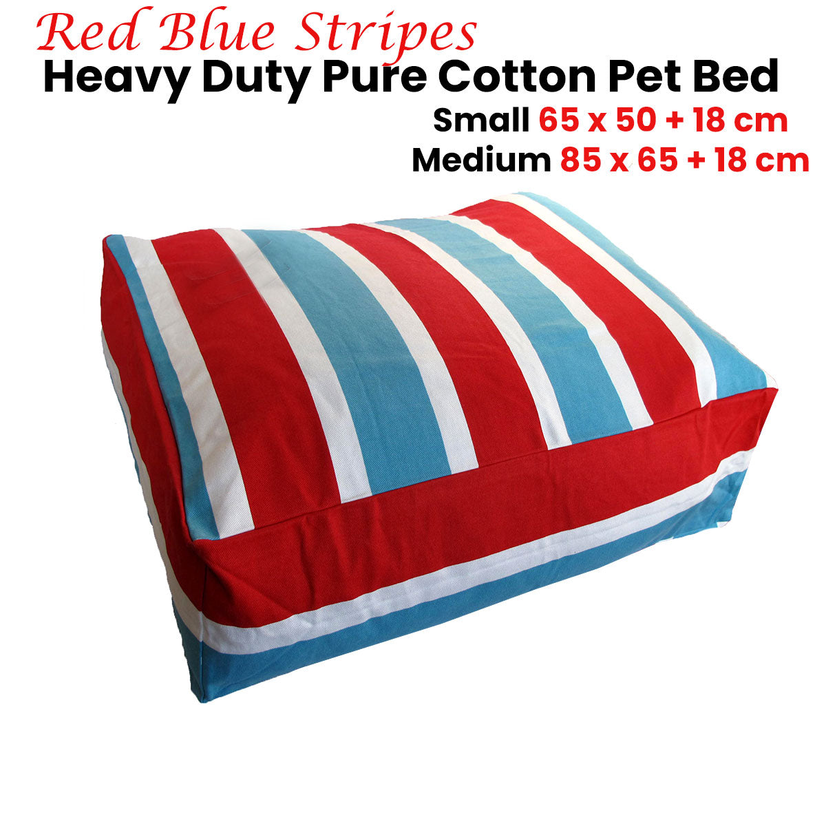 Pet Dog Bed Cover Pure Cotton Heavy Duty Medium Blue Red Stripes