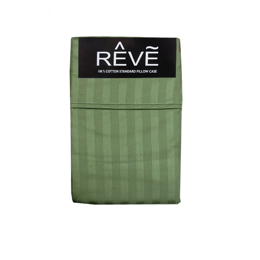 Pair of Reve 100% Cotton Standard Pillowcases 48 x 74 cm Narrow Stripe Olive