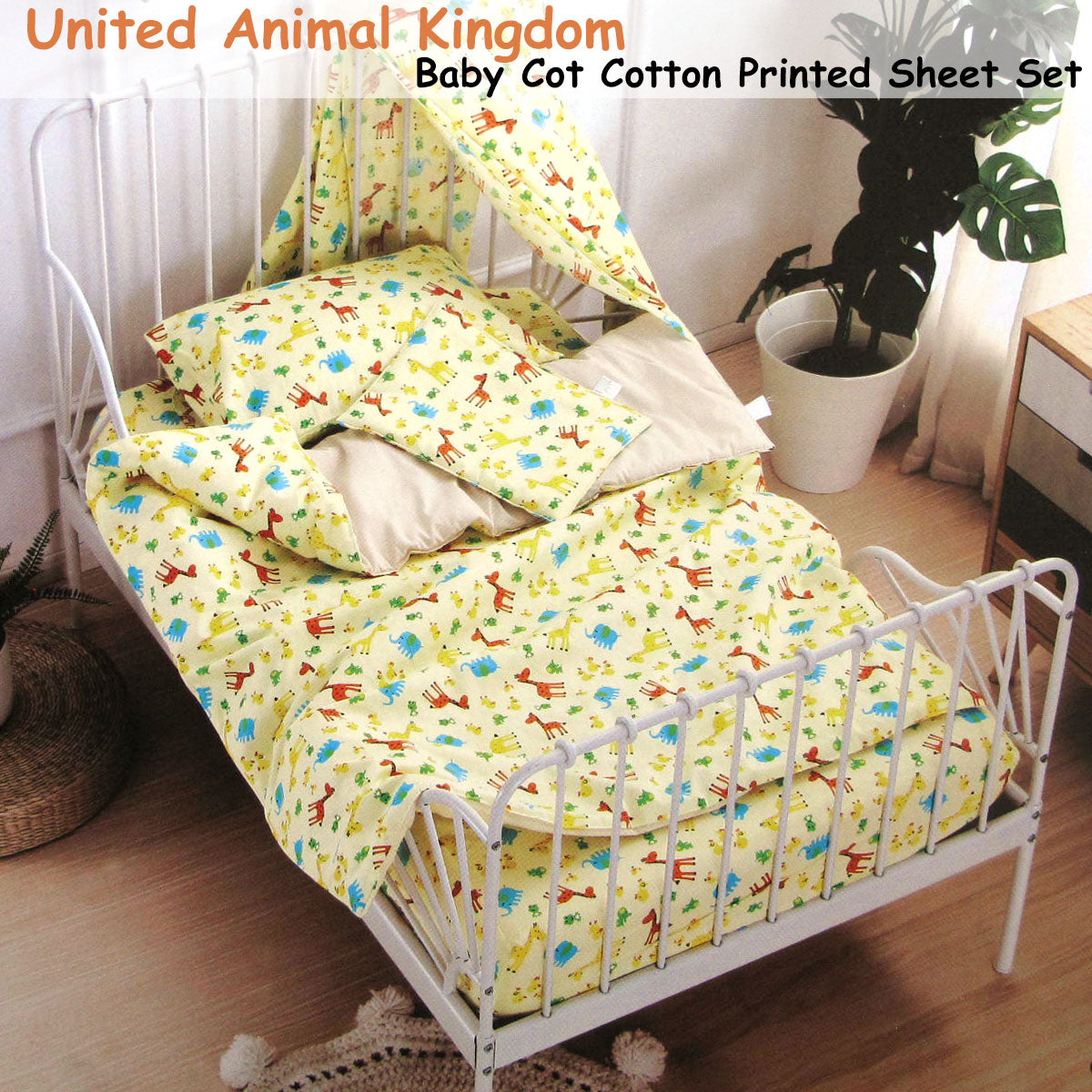 United Animal Kingdom Baby Sheet Set Cot Size 100% Cotton Printed