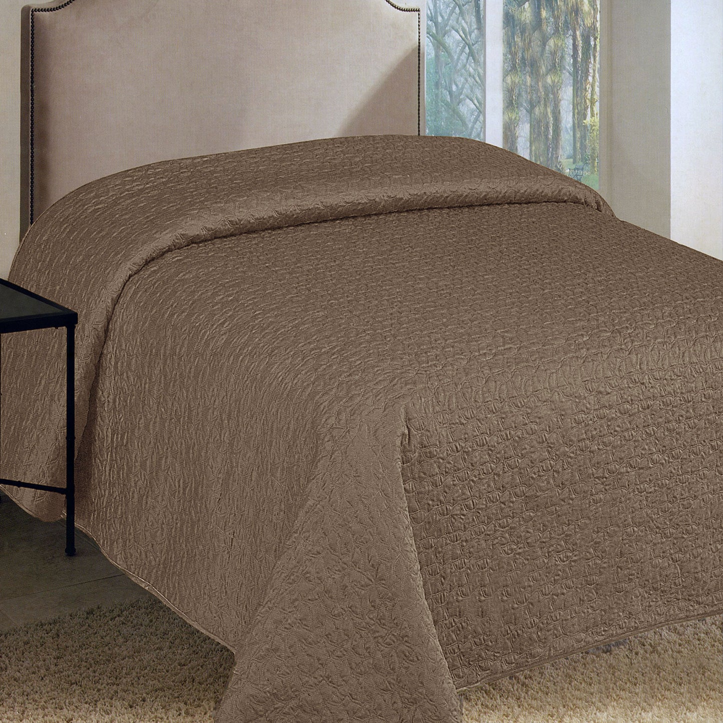 Faux Silk Embroidered Coverlet Queen Coffee - Artex