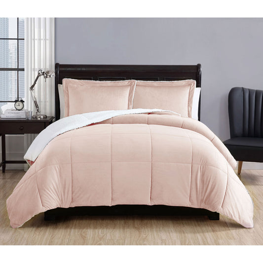 3 Piece Micro Mink Comforter Set Apricot Queen - Hotel Living