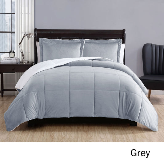 3 Piece Micro Mink Comforter Set Grey Queen - Hotel Living