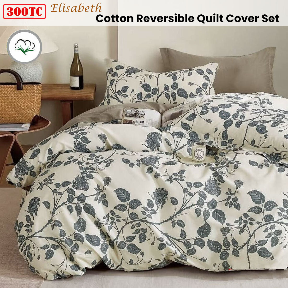 Quilt Cover Set 300TC Elisabeth Reversible Cotton - King