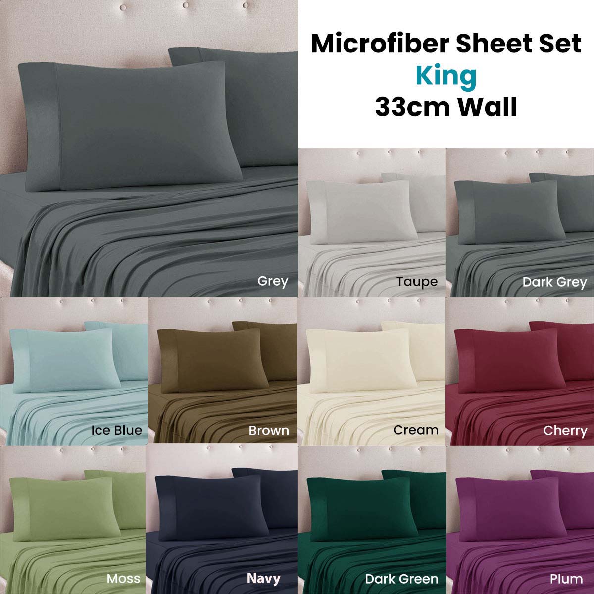 Art Terrace Microfiber Sheet Set King 33cm Wall Cream