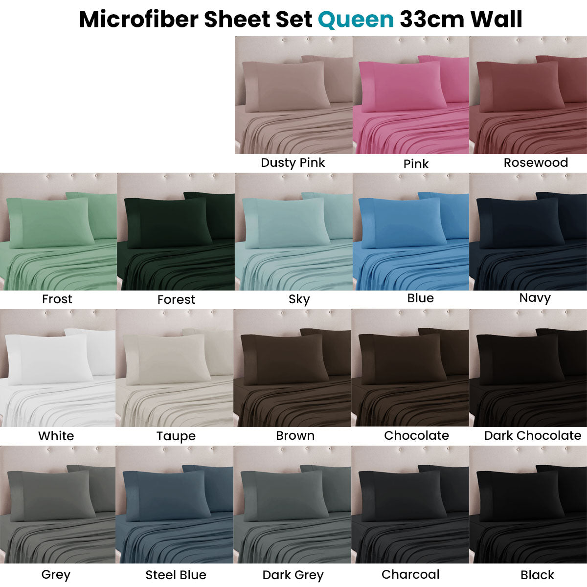 Art Terrace Microfiber Sheet Set Queen 33cm Wall Dark Chocolate