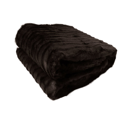 Faux Fur Striped Throw Rug Dark Chocolate - Artex