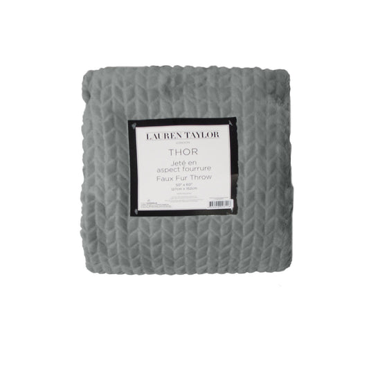 Herringbone Faux Fur Throw Rug Grey - Artex