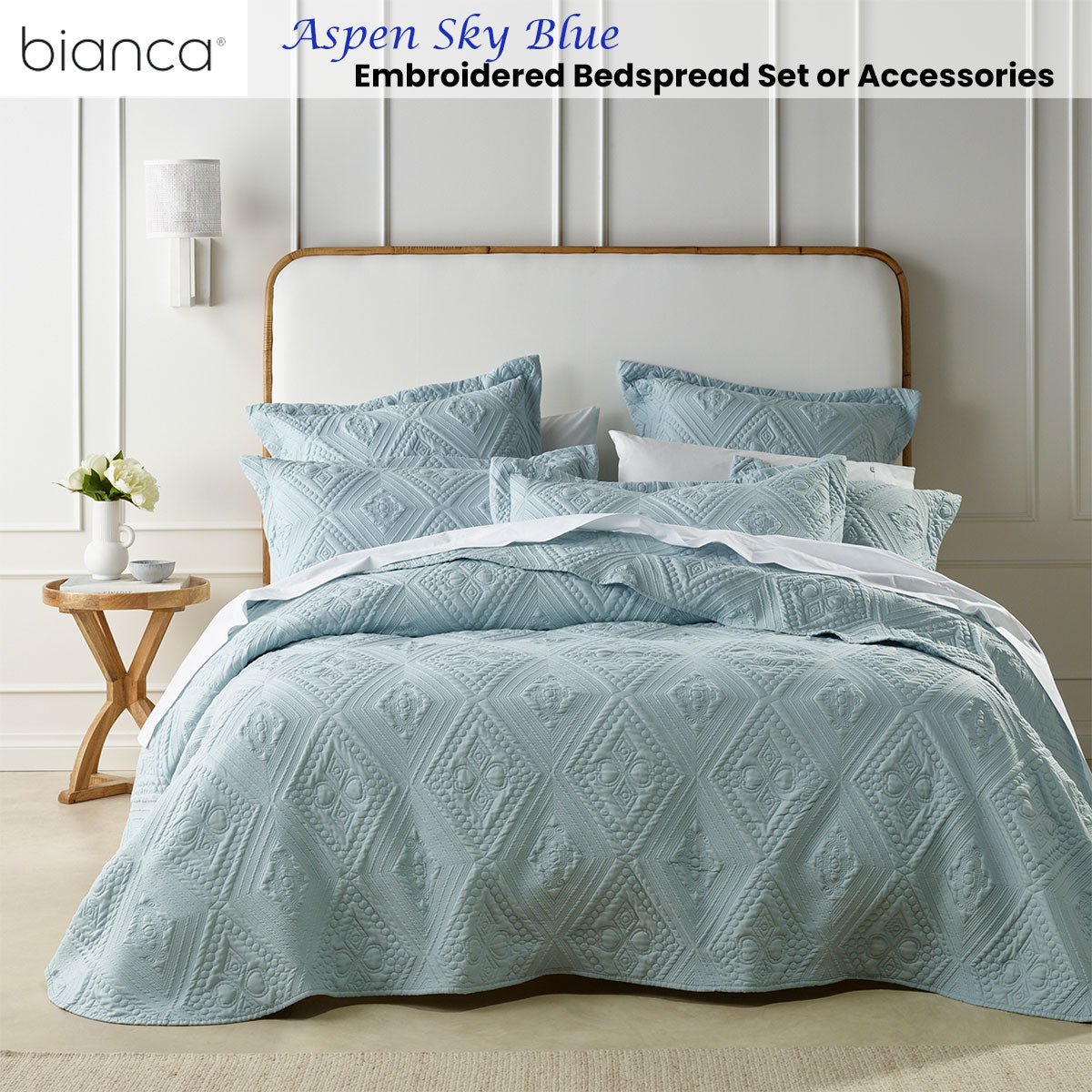 Aspen Sky Blue Embroidered Bedspread Set Queen