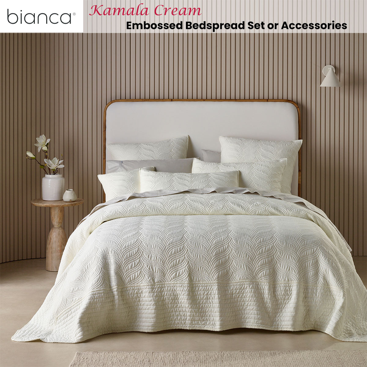 Kamala Cream Embossed Bedspread Set King