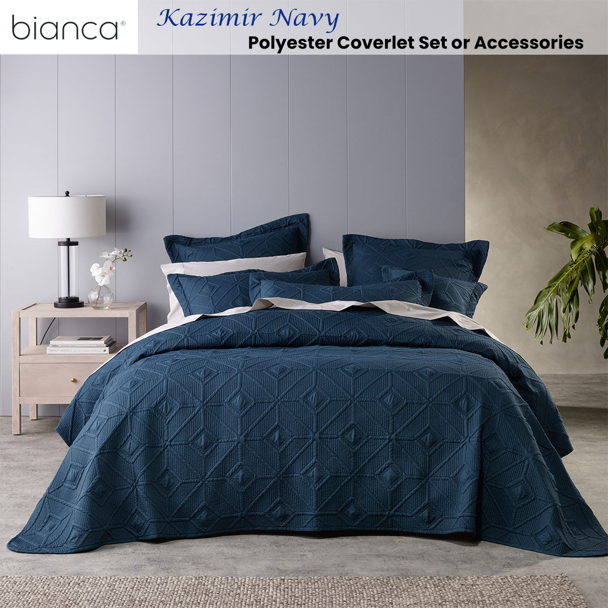 Kazimir Navy Polyester Coverlet Set Super King