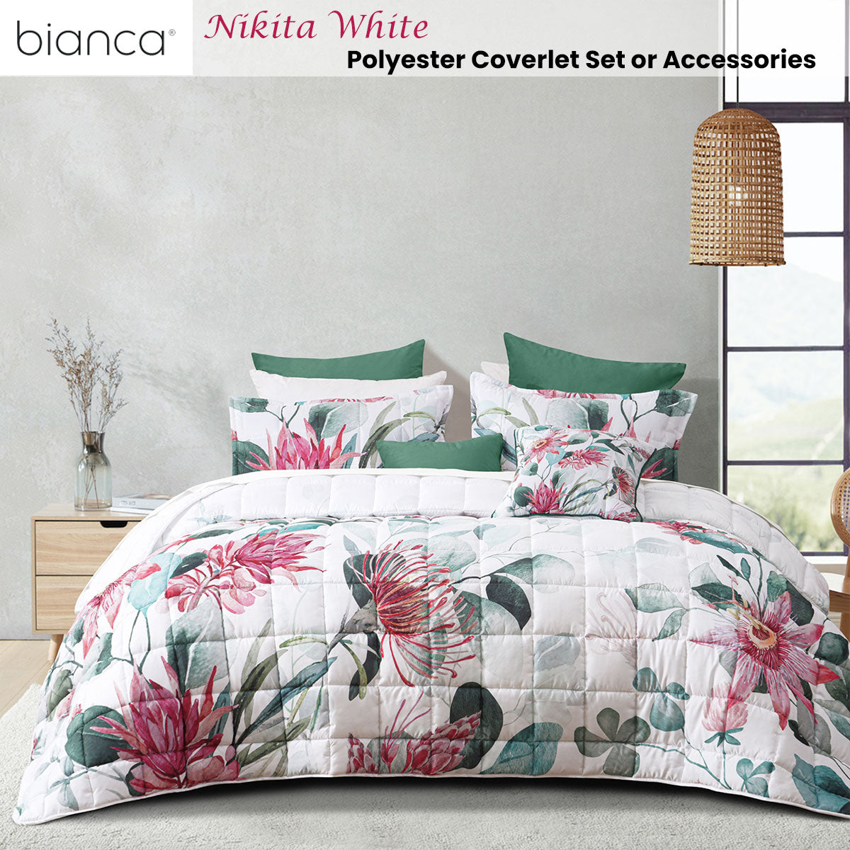 Nikita White Polyester Coverlet Set Queen/King