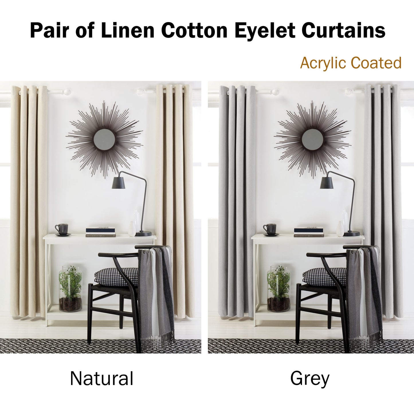 Designers Choice Pair of Cotton Coated Eyelet Curtains Natural 140 x 213cm