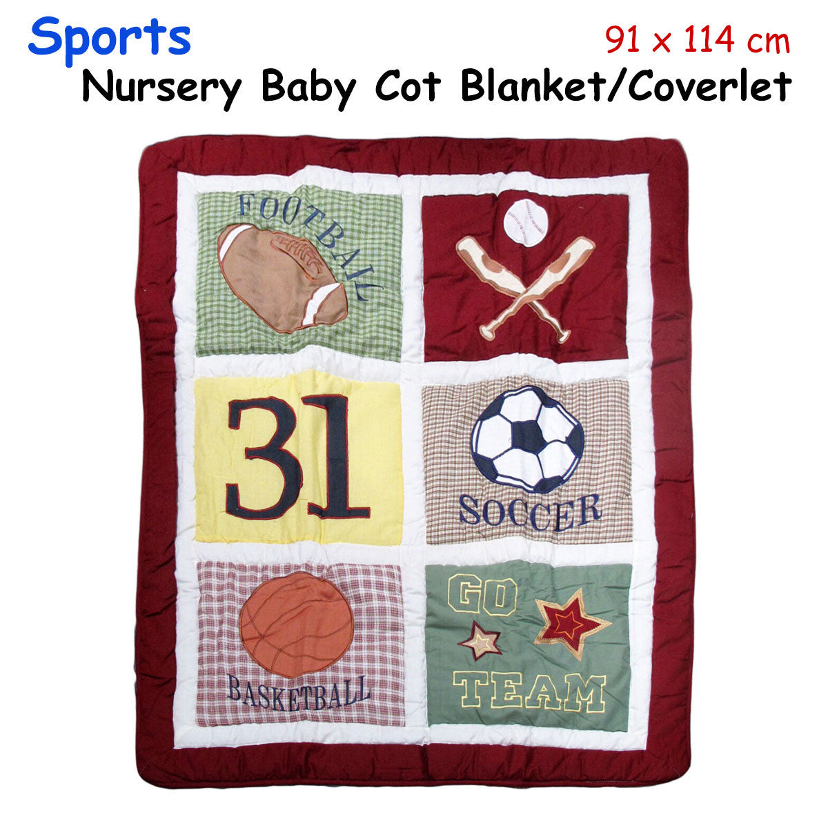 Sports Embroidered Nursery Baby Blanket/Coverlet 91 x 114 cm