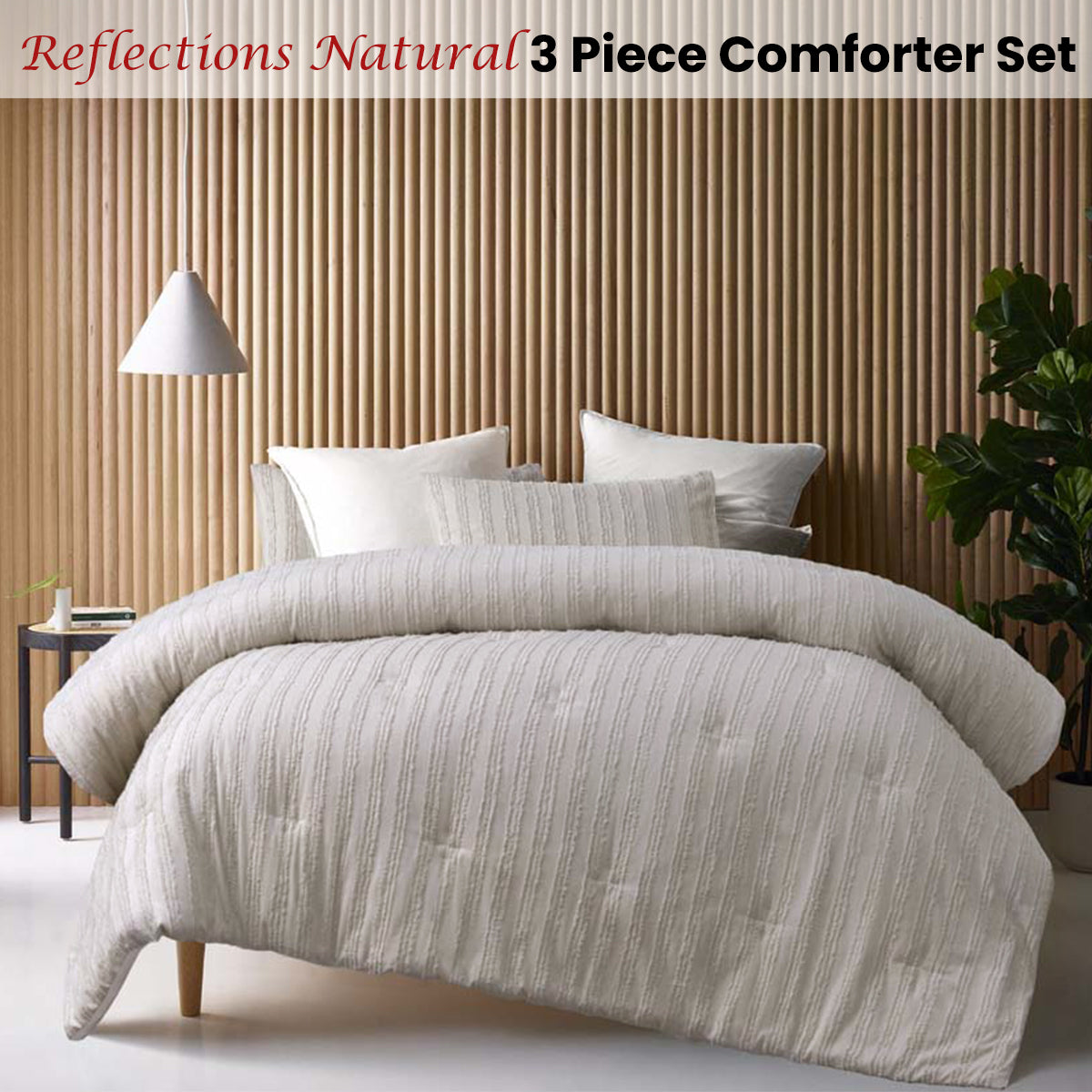Vintage Design Homewares Reflections Natural 3 Piece Comforter Set - Queen