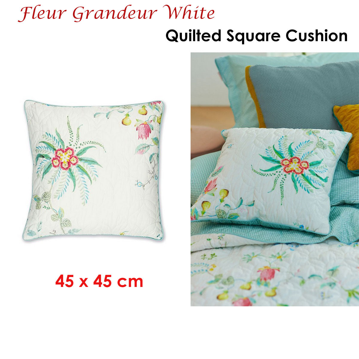 Quilted Square Cushion PIP Studio Fleur Grandeur - White
