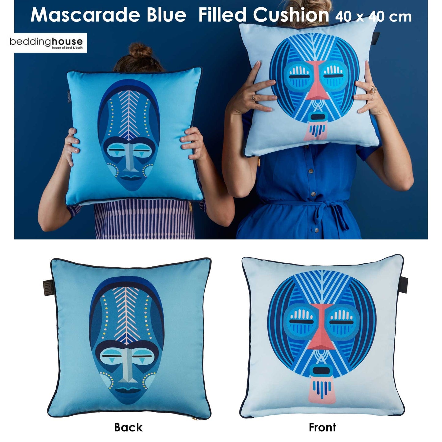 Square Filled Cushion Bedding House Mascarade - Blue