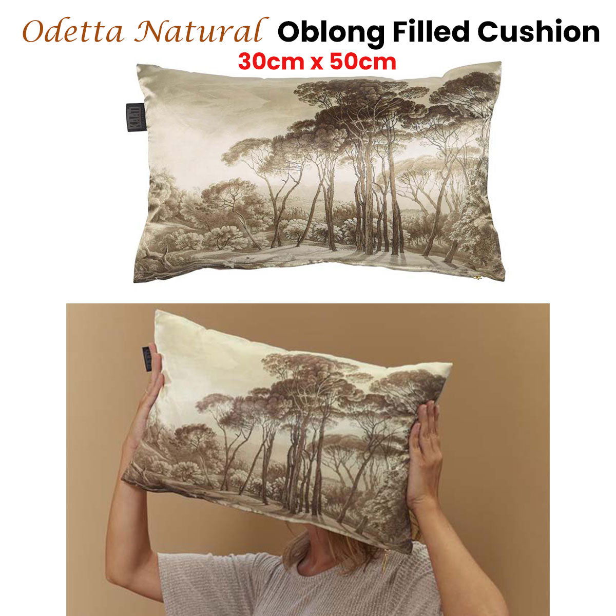 Cushion 30cm x 50cm Bedding House Odetta Natural Oblong Filled