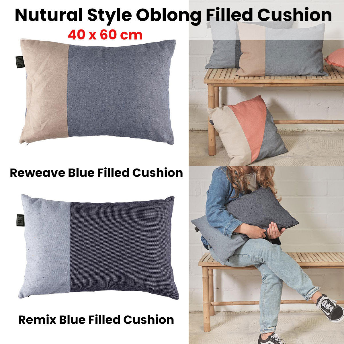 Cushion 40cm x 60cm Bedding House Remix Blue Filled