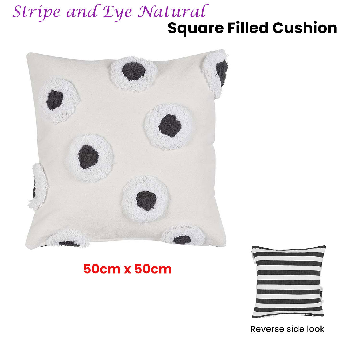 Cushion 50cm x 50cm VTWonen Stripe and Eye Natural Square Filled