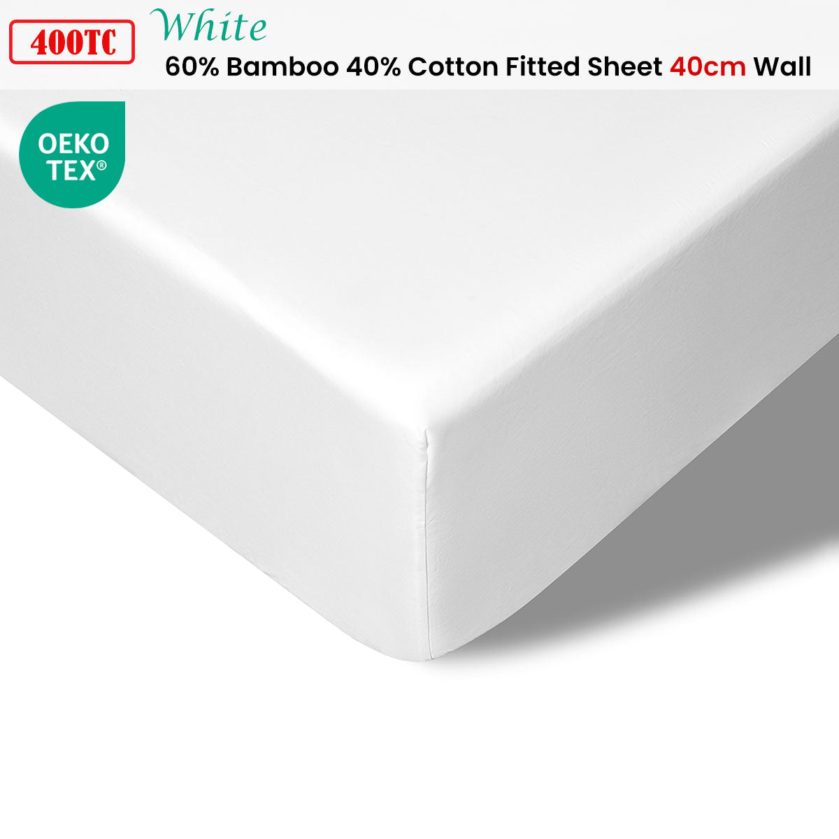 Fitted Sheet Single 400TC White Bamboo Cotton 40cm Wall Accessorize