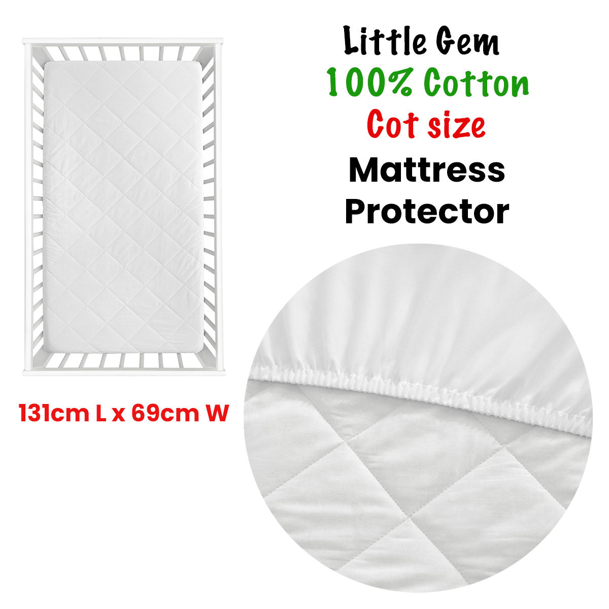 Little Gem 100% Cotton Cot Mattress Protector