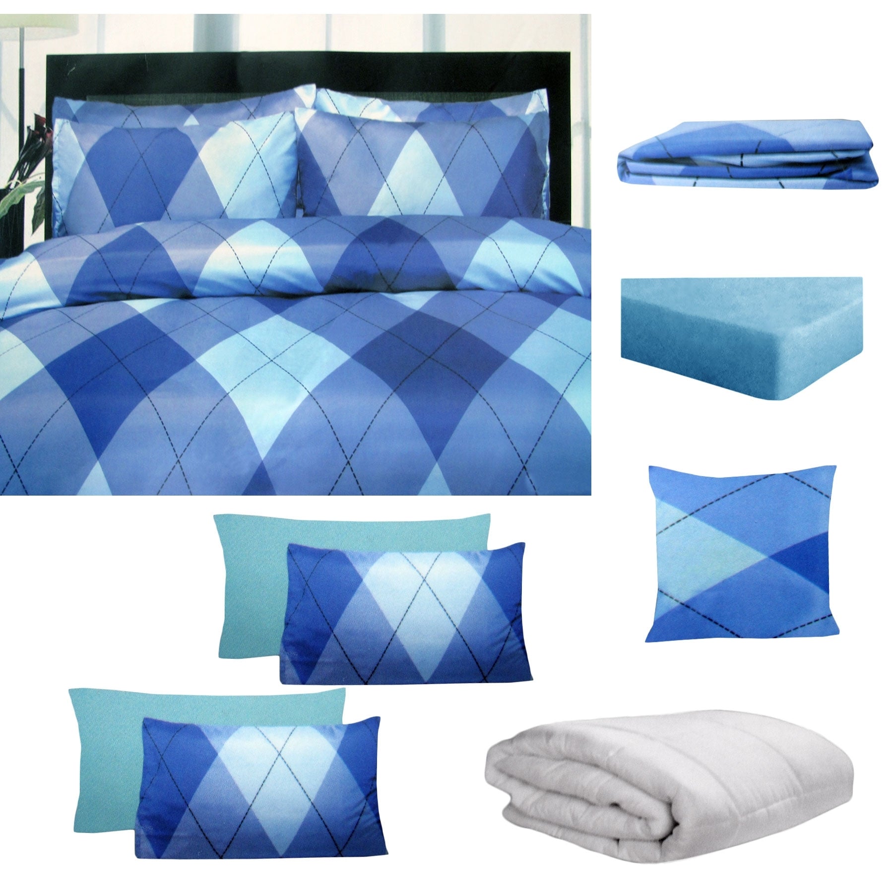 Big Sleep 8 Pce Bed in a Bag Set Argyles Blue King