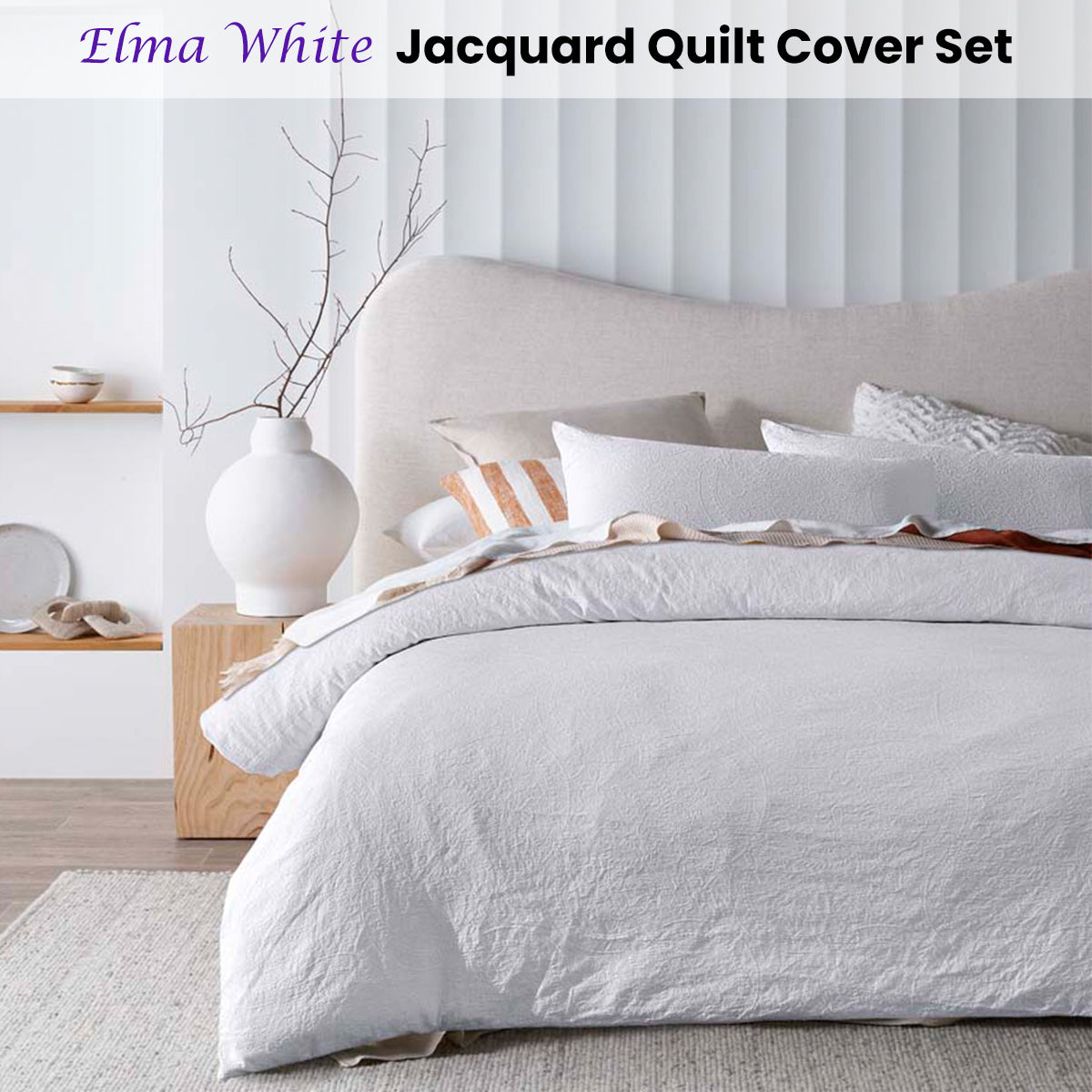 Accessorize Elma White Jacquard Quilt Cover Set - Queen