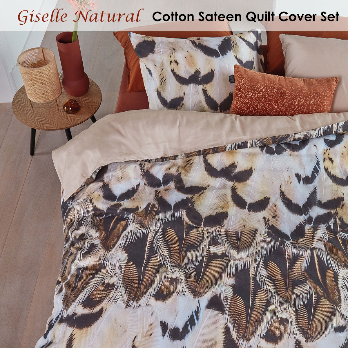 Bedding House Natural Cotton Sateen Quilt Cover Set Queen