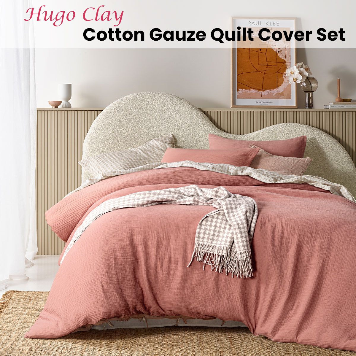 Quilt Cover Set Vintage Design Homewares Hugo Clay Cotton Gauze - King