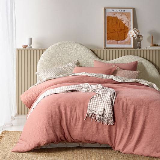 Quilt Cover Set Vintage Design Homewares Hugo Clay Cotton Gauze - Queen