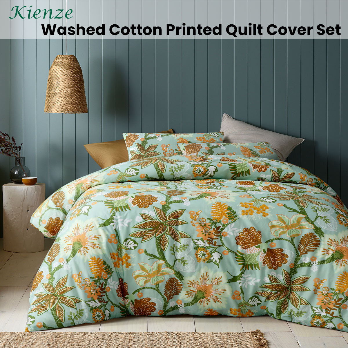 Quilt Cover Set Queen Accessorize Kienze Washed Cotton Printed