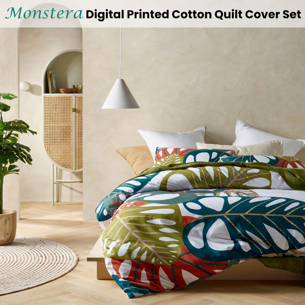 Quilt Cover Set Accessorize Monstera Digital Printed Cotton - King