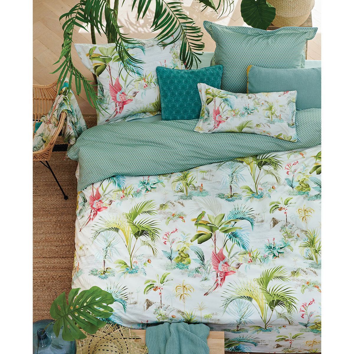 Quilt Cover Set PIP Studio Palm Scenes White Cotton - King
