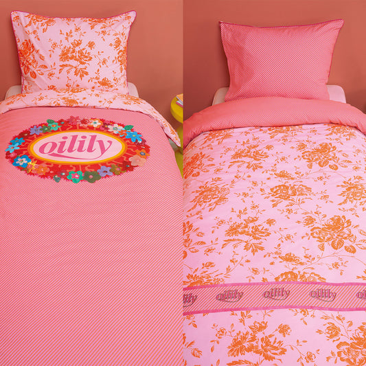 Quilt Cover Set OiProm Flowers Pink Cotton - Single