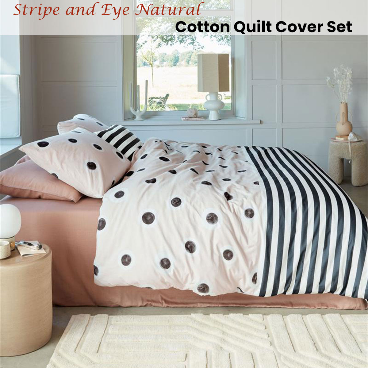 Quilt Cover Set King VTWonen Stripe and Eye Natural Cotton